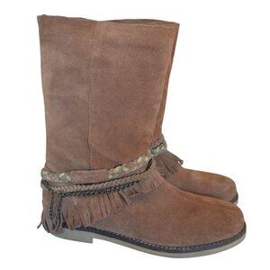 Coolway Brown Suede Boho Western Ankle Boots Women's size 39 8 US Fall Fringe